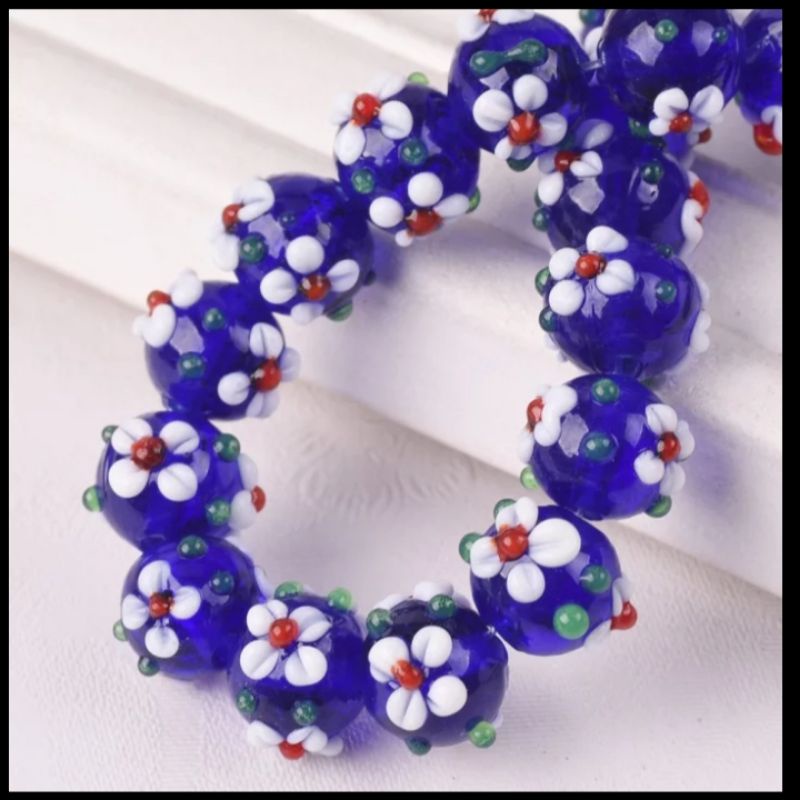 1pc lampwork flower bead blue