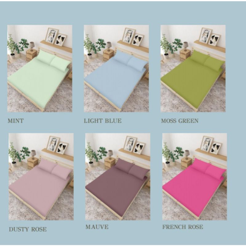 Sprei katun disprese warna dusty hijau biru ungu pink pastel polos sudut berkaret bisa request ukura