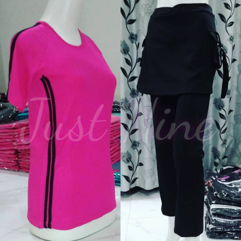 setelan olahraga wanita celana rok baju pendek - senam/ aerobik/ fitnes/ zumba/ yoga/ joging/ sepeda