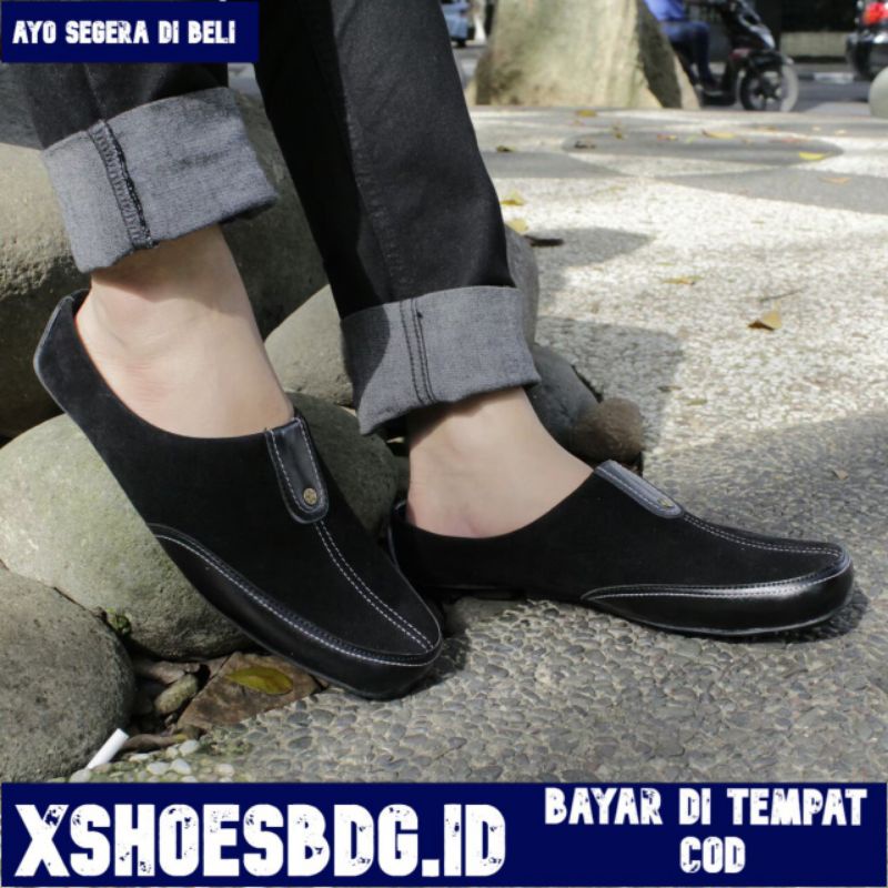 Sandal sepatu bustong kulit asli combinasi kulit suede Plat D DNG1987