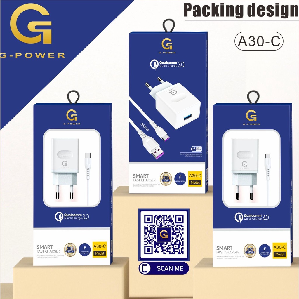 G-POWER CHARGER SET A30-C untuk ANDROID TYPE C 3.0 QUALCOMM GARANSI RESMI