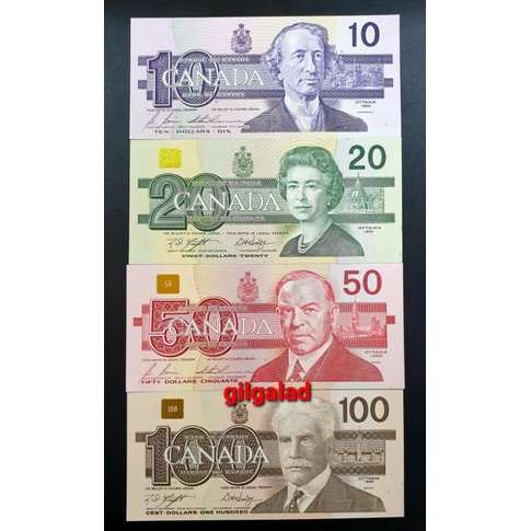CANADA SET 4 LEMBAR 10 - 100 DOLLAR 1988-91 UANG ASING