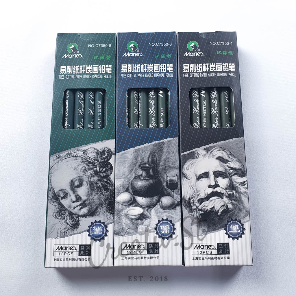 

MARIES Paper Handle Charcoal Pencil C7350 Neutral Soft Super Soft Sketch Pensil Sketsa