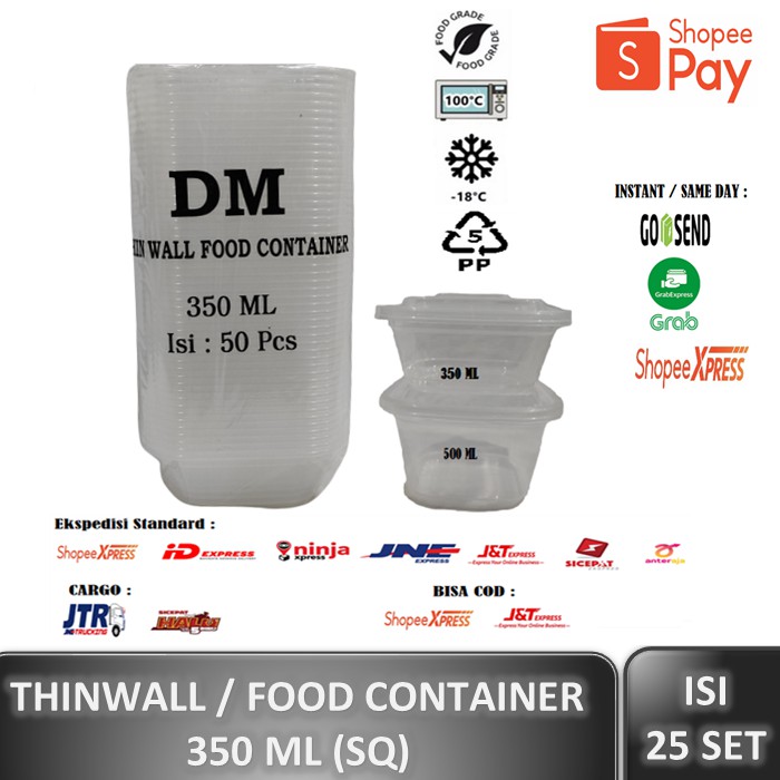 ISI:25SET THINWALL DM 350ML SQ THINWALL 350ML KOTAK PERSEGI KOTAK THINWALL 350ML SQUARE 350SQ