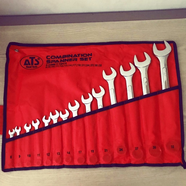 Kunci Ring Pas Set ATS 14 pcs 8-32 mm untuk Bengkel / Combination Wrench Spanner Set 14pcs 8-32mm