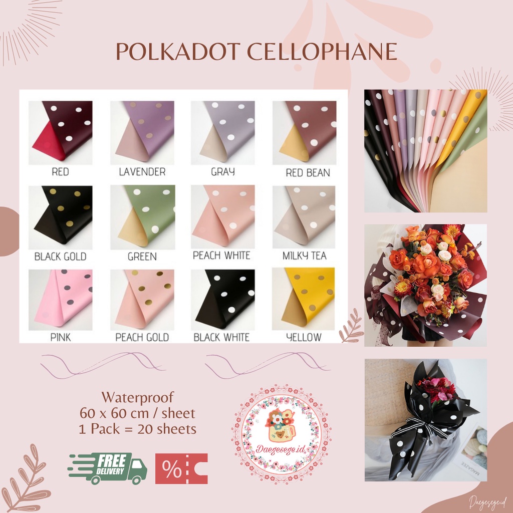 

[1 LEMBAR] FLOWER WRAPPING POLKADOT CELLOPHANE WATERPROOF ECER | KERTAS CELLOPHANE KERTAS PEMBUNGKUS BUNGA KERTAS BUKET BUNGA HAND BOUQUET WRAPPING PAPER KERTAS KADO FLOWER WRAP