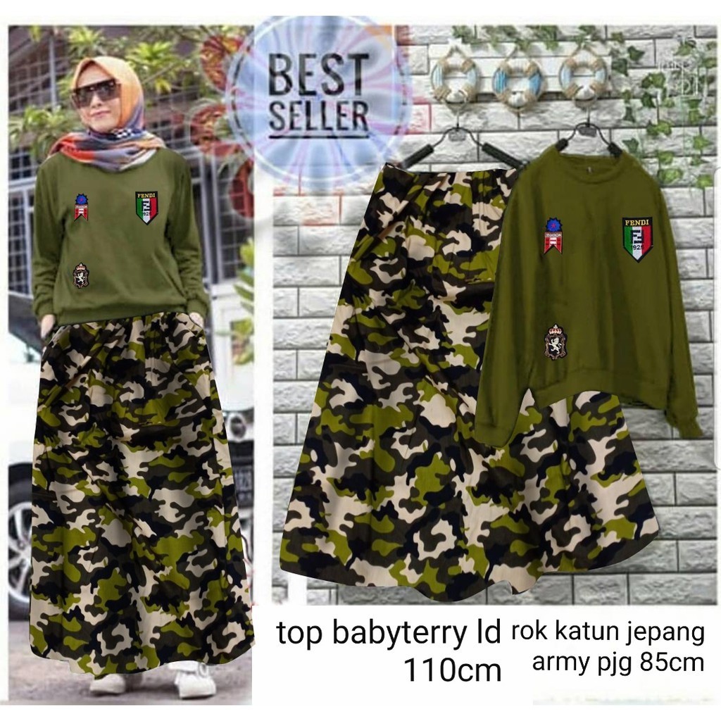 Promo hopy HOPYLOVY Set Atasan Rok Loreng Army Adila Diskon murah