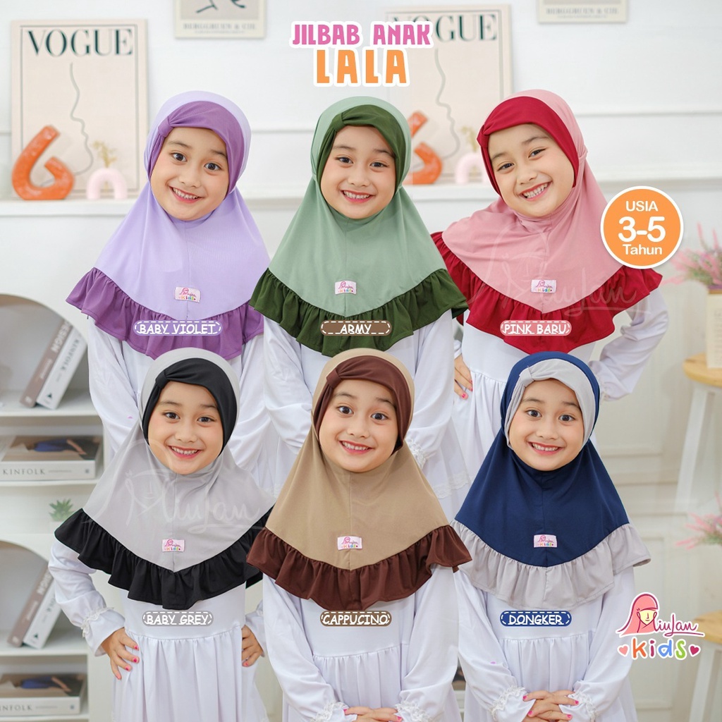 Lala Jilbab Anak Miulan Non Pet Hijab Instan Anak Sekolah TK/SD Usia 3-5 Tahun