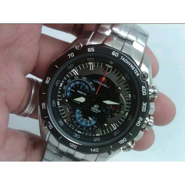 Casio Edifice Original Japan EFR 550D  - 1A2VUDF Chain Stainless Silver Dial Black - RedBull