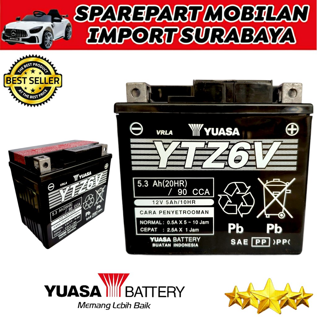 PUSAT AKI SURABAYA YUASA YTZ6V ACCU KERING SEPEDA MOTOR SATRIA VARIO CBR YTZ6V MTZ6S GTZ6S 12V