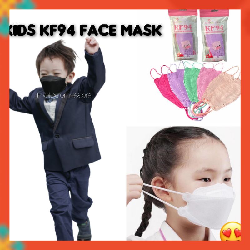 HWLB KF94 ANAK 3-12 TAHUN 4PLY HITAM PUTIH WARNA WARNI RAINBOW MASKER KOREA