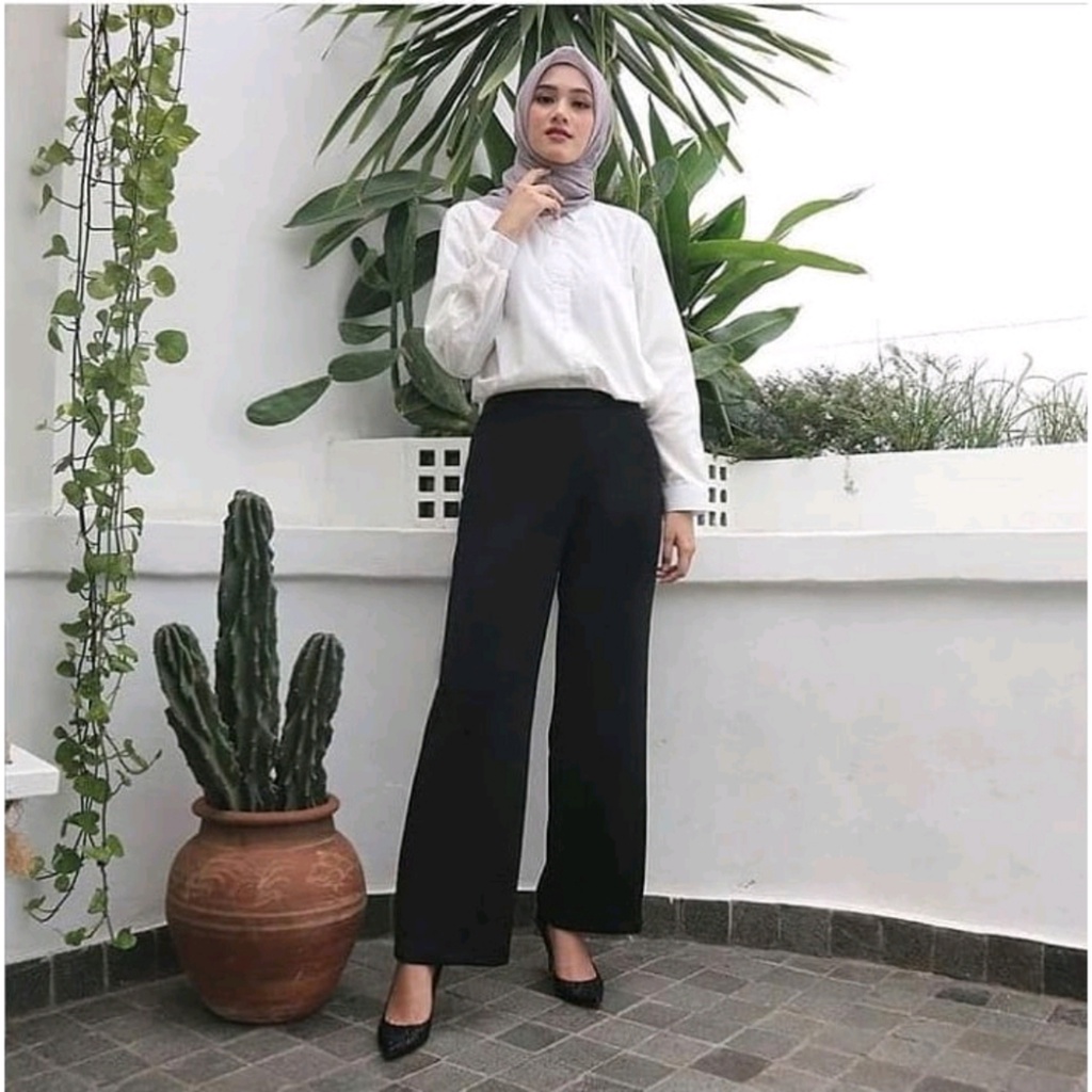 CELANA KULOT PANJANG WANITA / CELANA KULOT HIGHWAIST CASUAL WANITA / CELANA PANJANG WANITA-Hitam