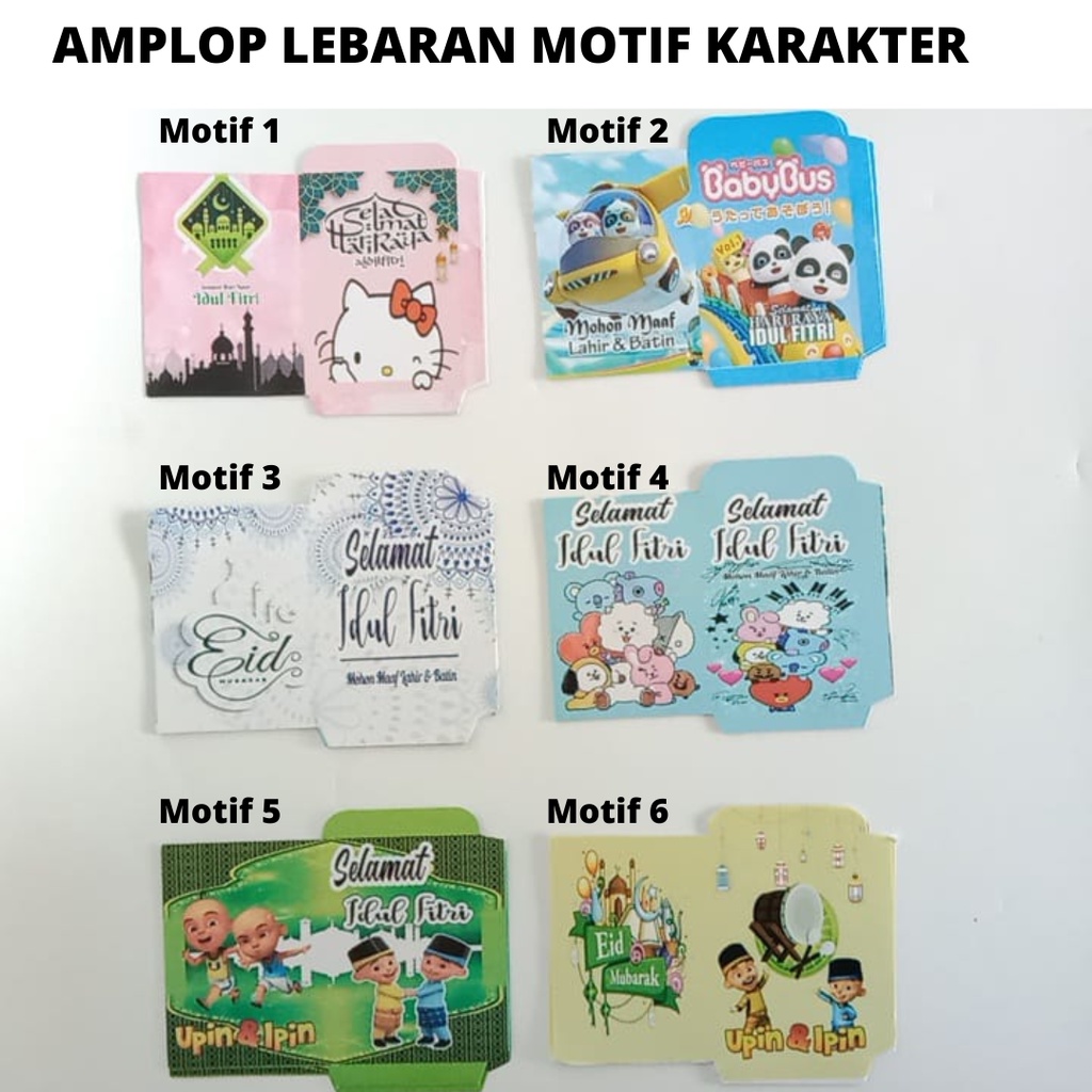 

AMPLOP LEBARAN MOTIF KARAKTER KARTUN// AMPLOP LEBARAN MOTIF SNACK