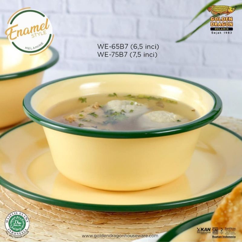 3 PCS Mangkok Sup|Mangkok Tegak Dalam Lis 7,5 Inci WE75B7/WE-75B7 GOLDEN DRAGON/Mangkok Enamel