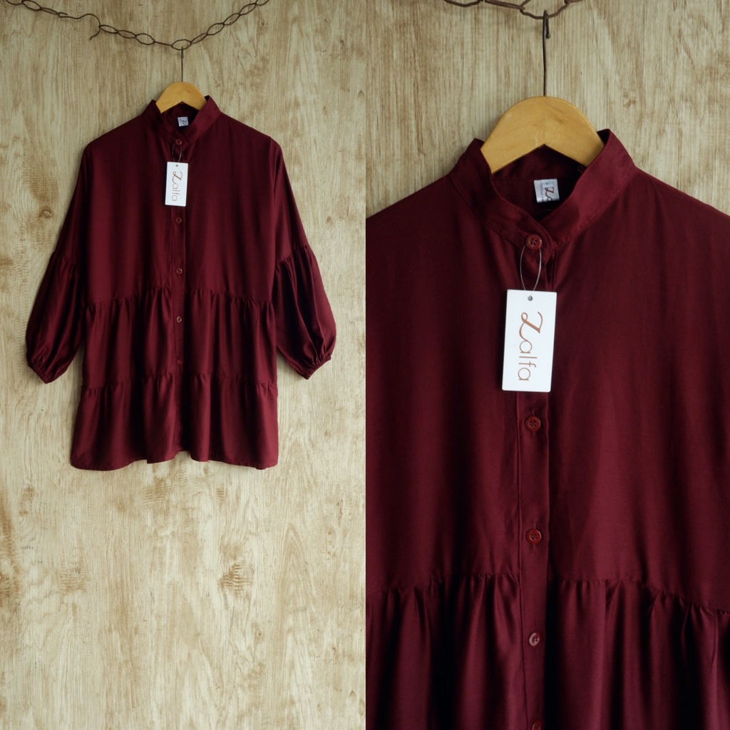 NOVA blouse by ZALFA OUTFIT / blouse polos / blouse rayon-Maroon