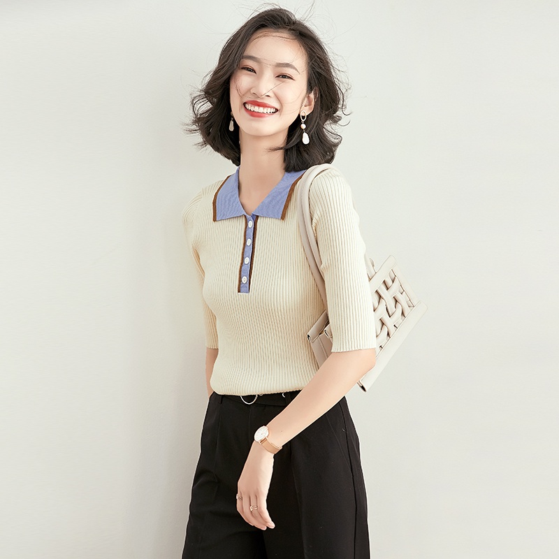 【Elegant】Casual  Short Sleeves Lembut Knit Polo 7116