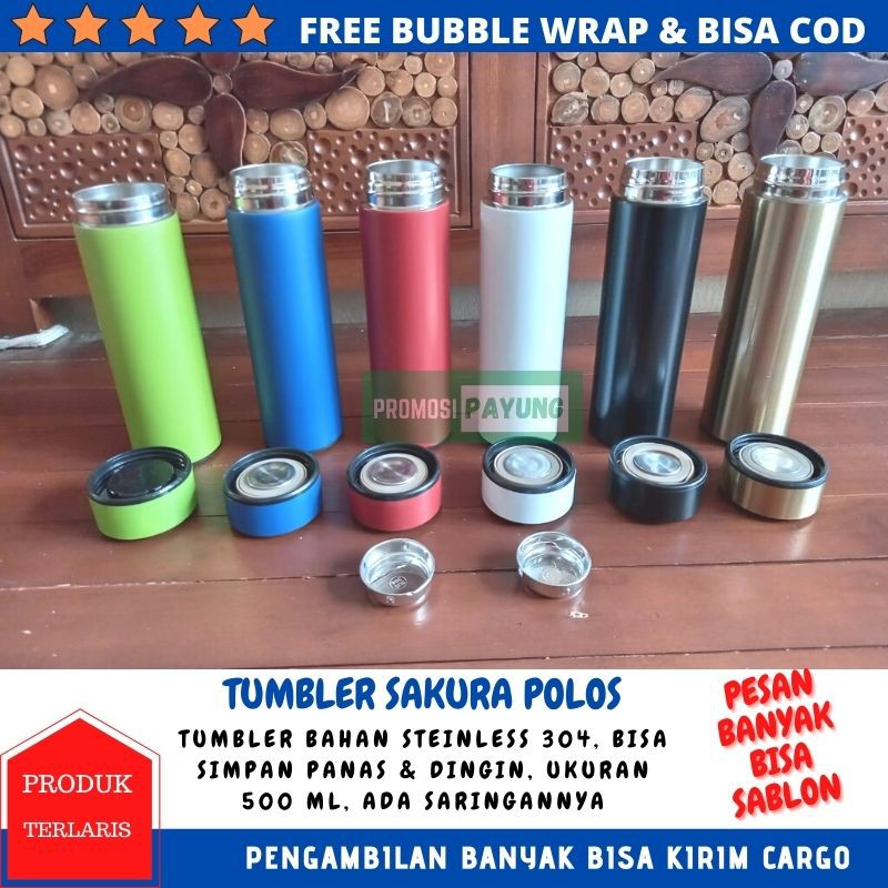 Tumbler Termos Sakura LIFE Polos BT002 Vacuum flask Stainless 500ml dof glosy Botol minum travelmate