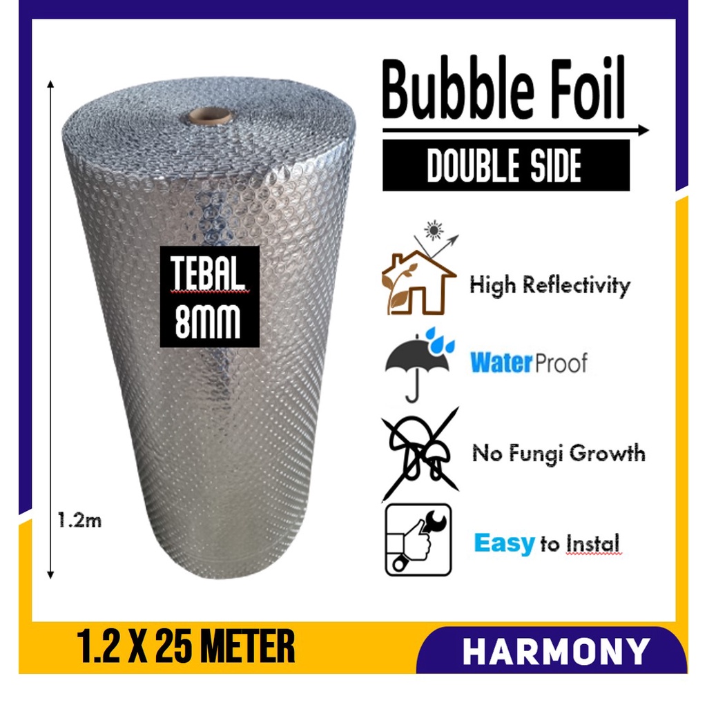 BUBBLE FOIL 8MM Peredam Panas Atap Double Side 1.2 x 25m