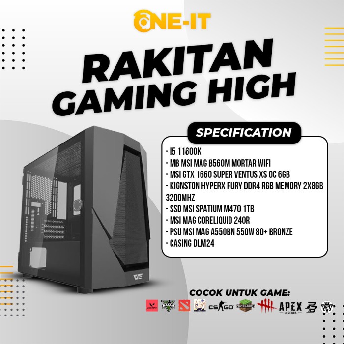 PC RAKITAN I5 11600K | GTX 1660 Super | RAM 16 GB 3200Mhz | SSD 1 TB