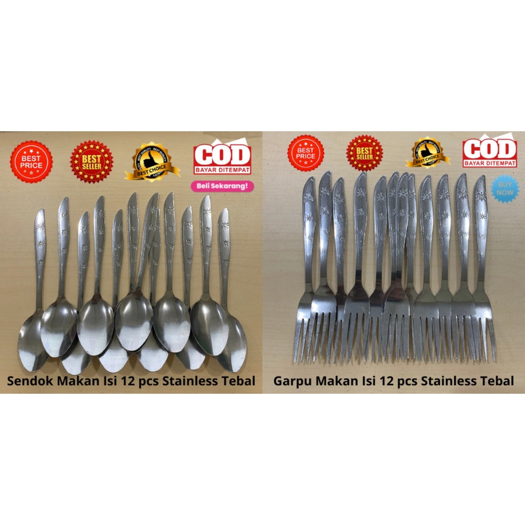 [BISA COD] PROMO Sendok Garpu Makan Isi 24 Pcs Stainless Tebal 808 32gr Anti Karat Murah Terjangkau