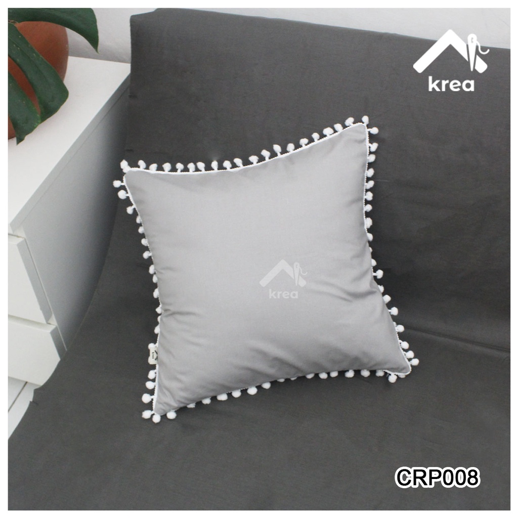 SARUNG BANTAL SOFA POLOS PINGGIRAN RENDA DAN POMPOM UKURAN 30x50 - 40x40