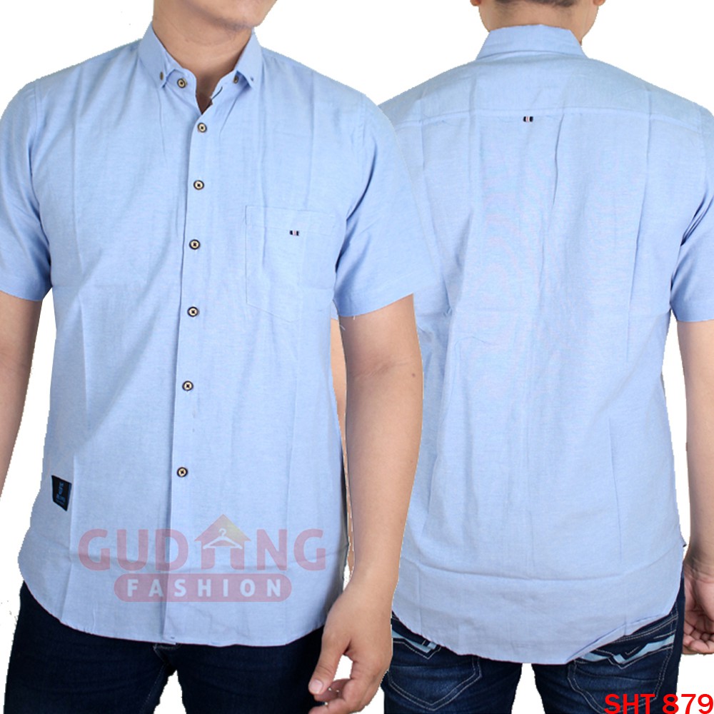 Kemeja Oxford Pria Polos Lengan Pendek - SHT 879