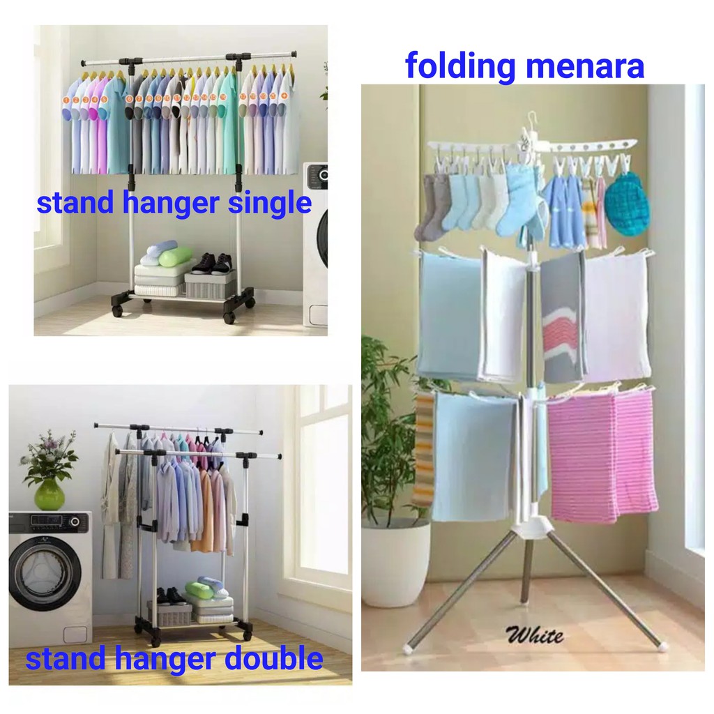  Rak  Stand hanger SINGLE  DOUBLE FOLDING JEMURAN MENARA 