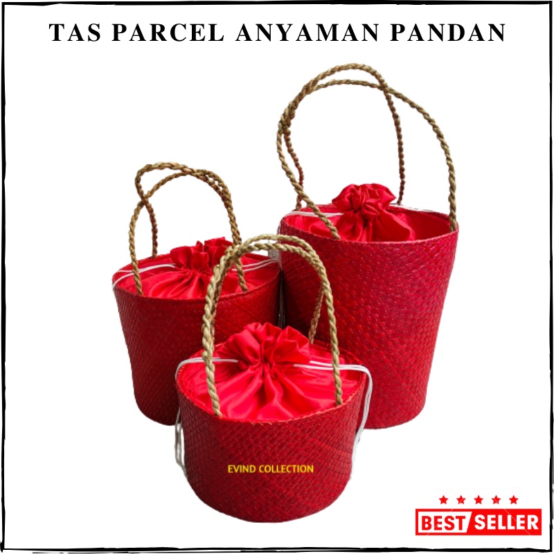 Tas Hampers Anyaman Pandan (Merah) Isi 1 Toples | 2 Toples | 3 Toples Keranjang Parcel Anyaman Ulang Tahun