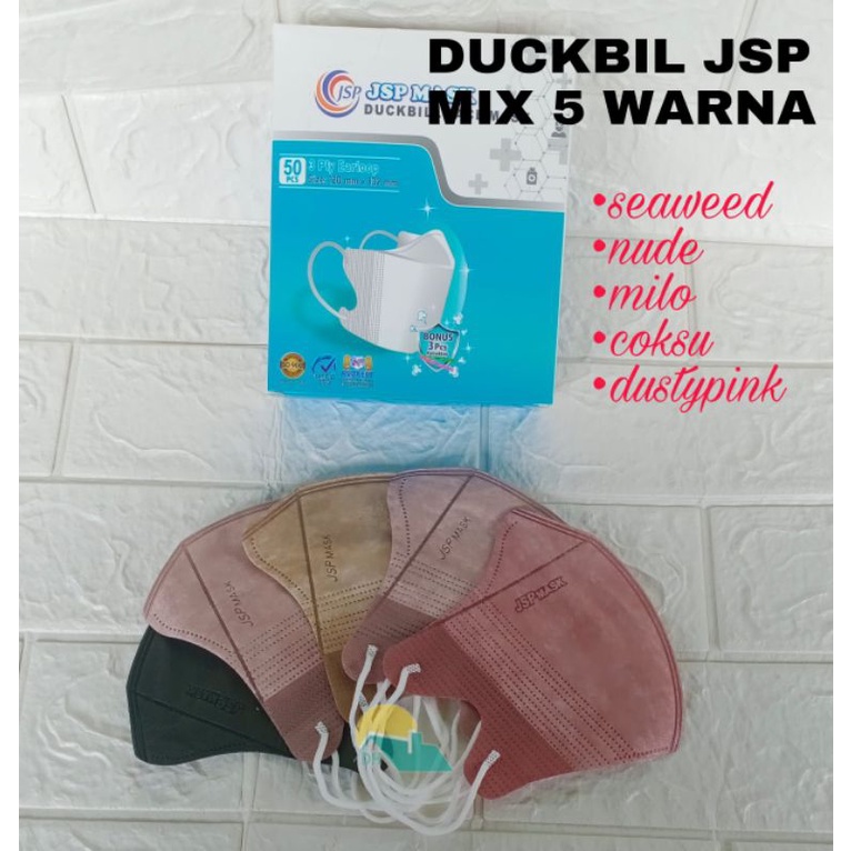 masker JSP DUCKBILL mix 5 warna garis 3ply isi 50pcs