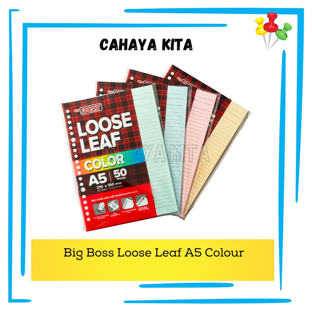 

Big Boss Loose Leaf / Kertas Binder B5 | A5 isi 100lbr | 50lbr Warna Lebih Cerah
