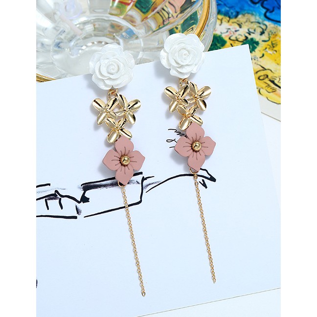 LRC Anting Tusuk Fashion Gold Resin Flower Earrings F40650