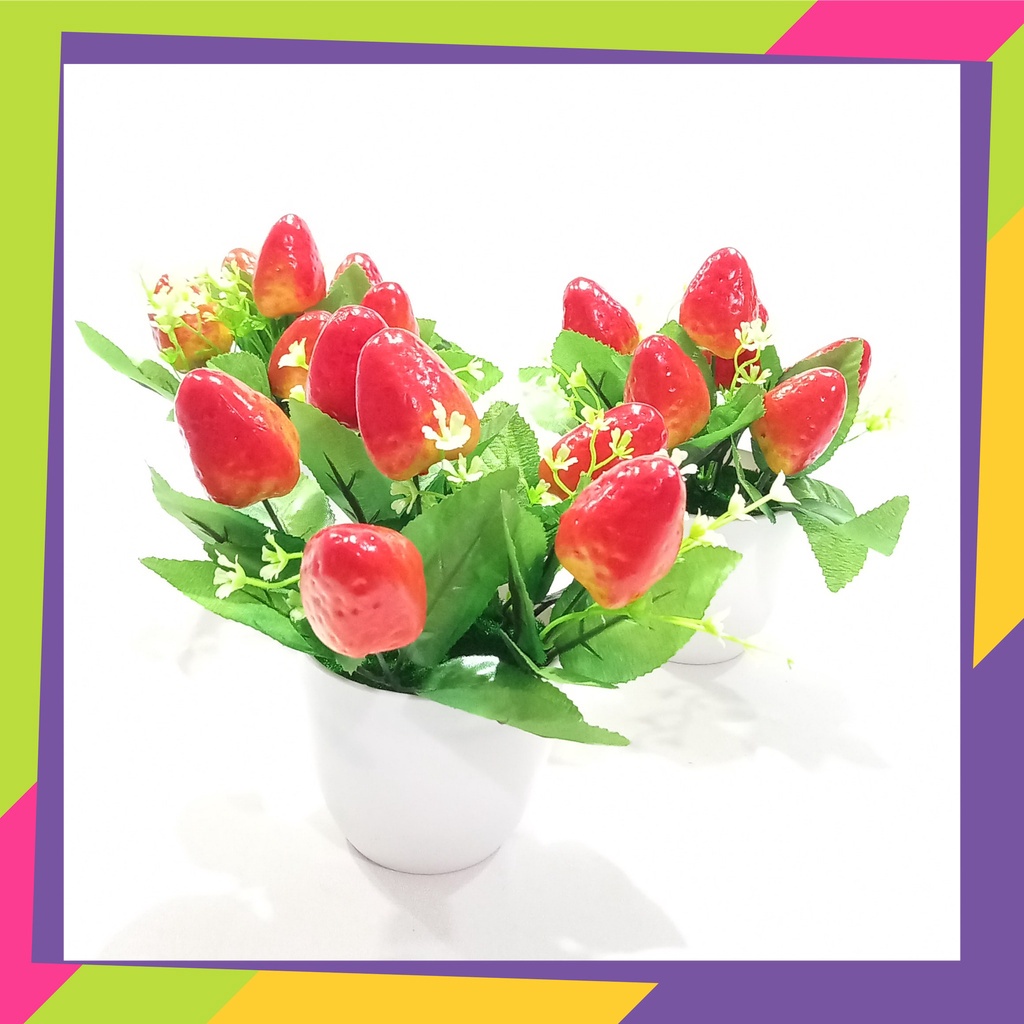 1657D1 / Pot bunga plus buah stroberi / Vas bunga tanaman Artificial strawberry