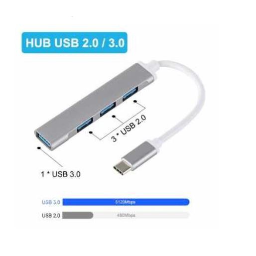 Type c to usb A 3.0 hub X-Leo 4 port 5Gbps slim aluminum XL5011 - Terminal usb-c XLeo XL-5011