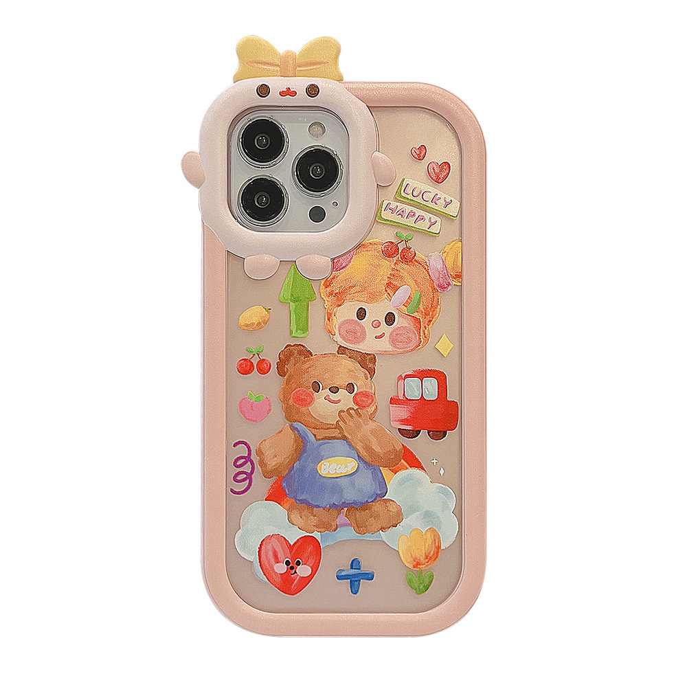 Case Pelindung 2 IN 1 Motif Kartun Beruang 3D Bahan Silikon Untuk Iphone 14 11 12 13 PRO MAX