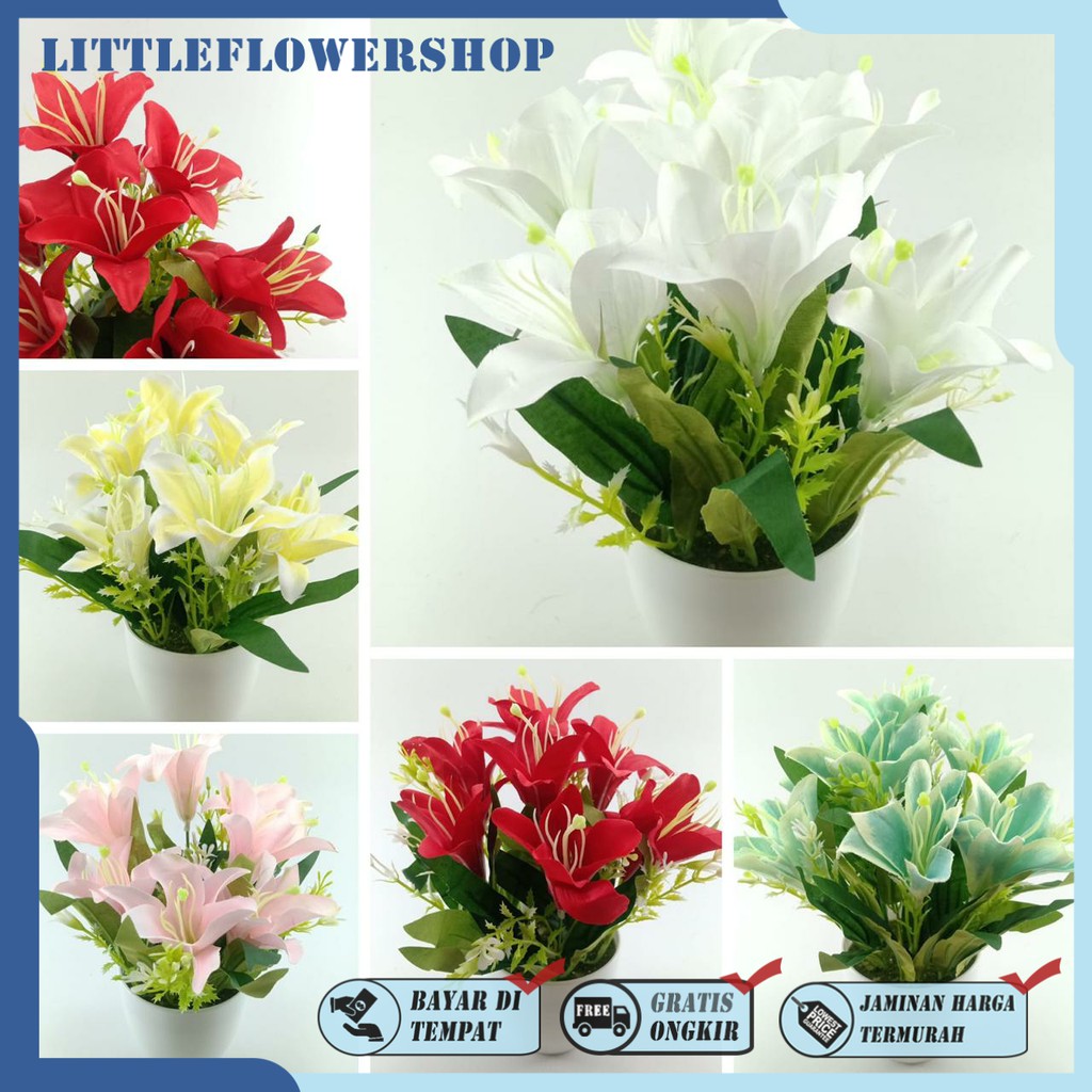 COD BUNGA LILY SET POT BUNGA HIAS PALSU BUNGA PLASTIK BUNGA ARTIFISIAL BP8848