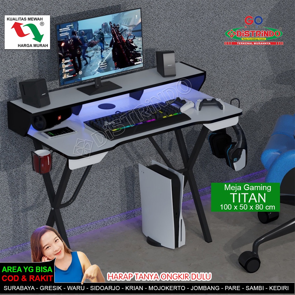 Meja Gaming / Meja Laptop Minimalis / Meja Belajar Kaki Besi