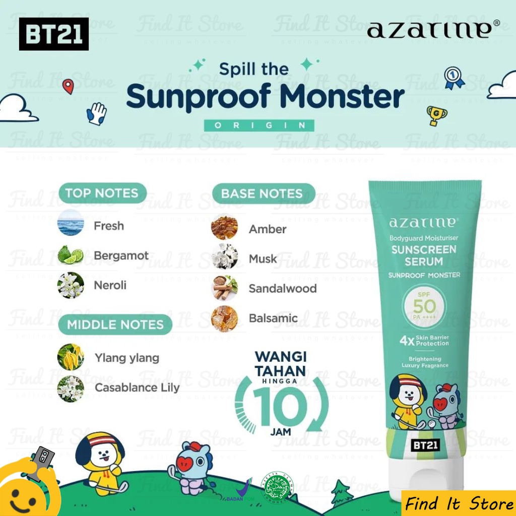 Azarine Body Guard Moisturizer Sunscreen Serum BT21 SPF 50 PA++++ 100ml | BPOM Original BTS Collab Sun Protection