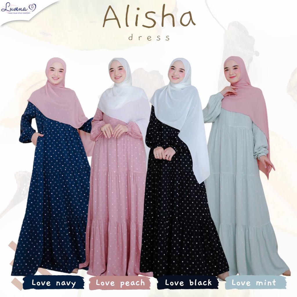 ALISHA DRESS VOL 2 BY LUVENA GAMIS SYARI BUSUI MUSLIM ELEGANT HARIAN TULIP LOVE BAHAN RAYON