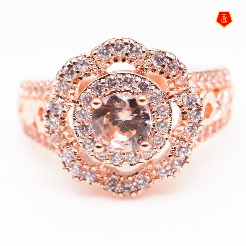 [Ready Stock]18K Rose Gold Diamond Ring Female Luxury Fashion