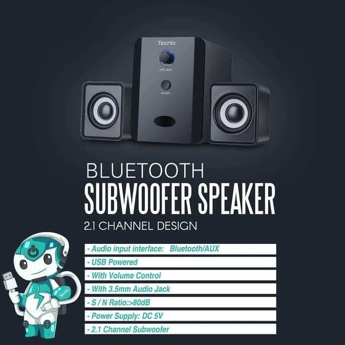Speaker Bluetooth Tecnix SPK-B080 Subwoofer USB 2.1 Channel Design Wireless Aux Mode Super Bass-4