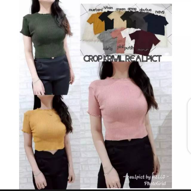 ATASAN RAJUT KRIWIL TANGAN PENDEK/ATASAN RAJUT CROP KOREA STYLE