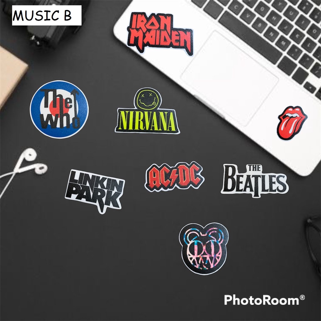 Sticker Pack Tumblr Aesthetic  Band Musik Rock Classic Metal Kiss Nirvana Ac Dc The Beatles The Who Iron Maiden Coldplay Linkin Park Waterproof Hiasan Laptop Notebook Botol Tumbler Case Hp DIY Stiker Lucu Sticker Laptop Notebook