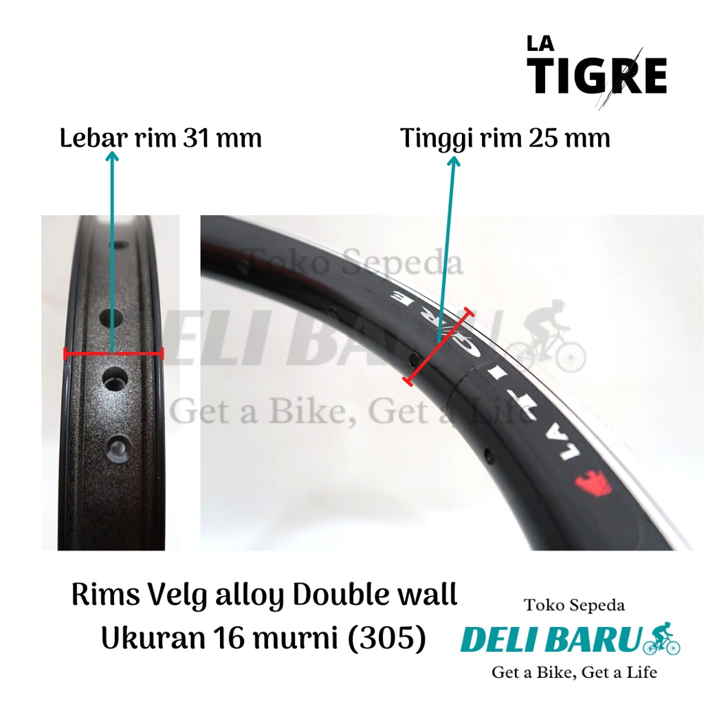 La tigre Rims Lingkar pelek 16 murni Alloy Double wall 20 hole sepeda anak, mini, lipat harga sepasang