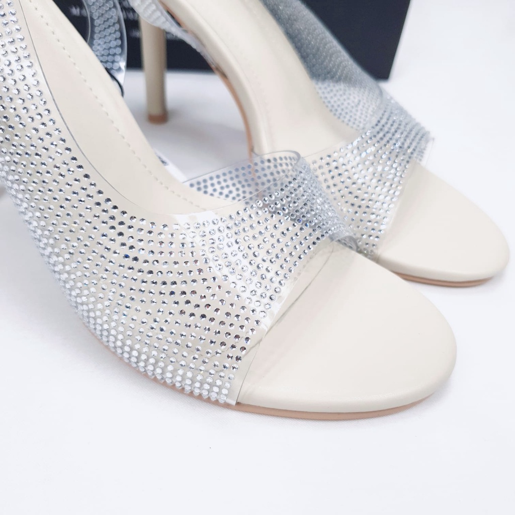 SANDAL WANITA ZS-3596 GLITTER TRANSPARNT HEELS 9CM WHITE