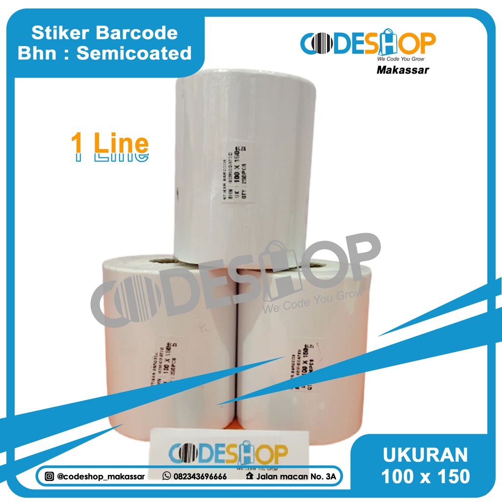 LABEL KERTAS STICKER BARCODE 100 X 150 1 LINE EKSPEDISI SEMICOATED,&quot;