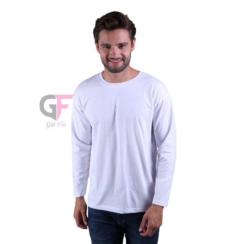 GIOFLO Kaos Distro Polos Panjang Pria Smart Casual Putih / PLS 128