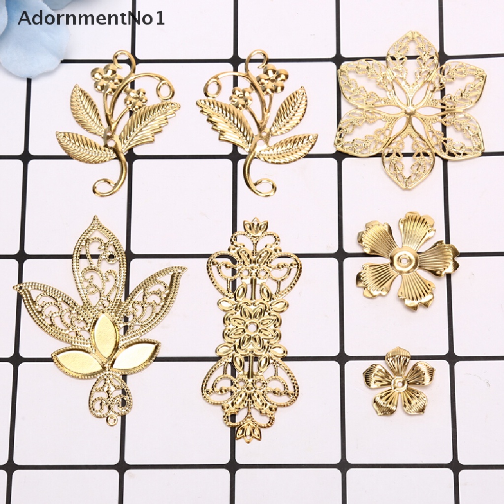 [AdornmentNo1] 50Pcs Vintage Metal Leaf Filigree Flower Slice Charms DIY Craft Jewelry Making [new]