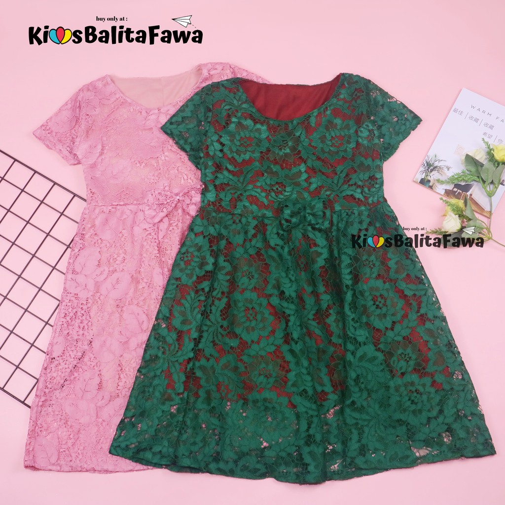 Dress Icha Brukat uk 6-8 Tahun / Dres Brokat Anak Perempuan Gaun Brukat Pesta Baju Import Baby Cewek