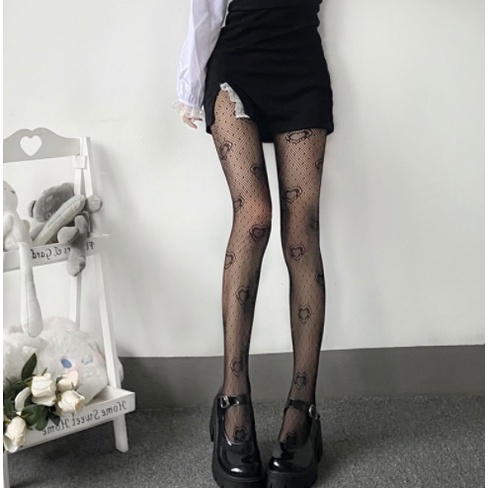 PH-13 Pantyhose Stocking Transparan Heart Pattern Fishnet Sexy Lolita