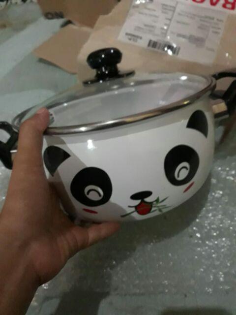 Panci Enamel 22cm Tutup Kaca Hello Panda Maspion
